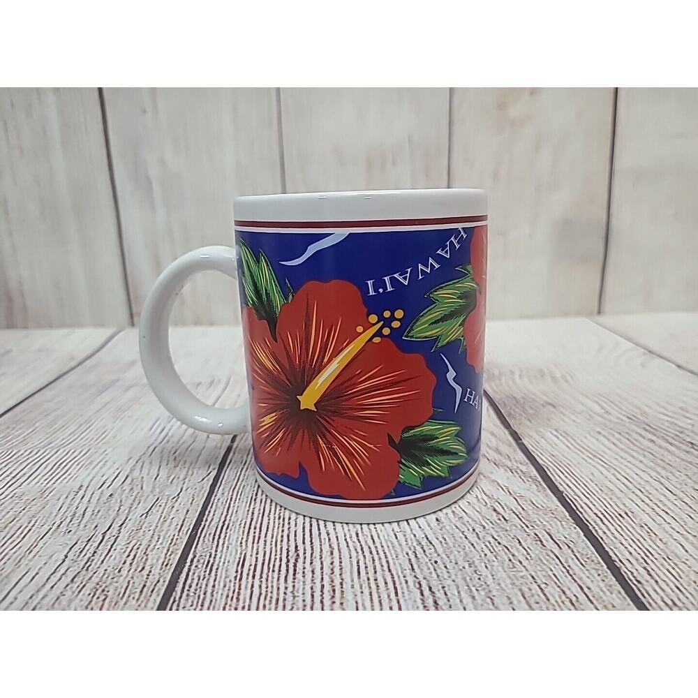 Vintage Hilo Hattie Coffee Mug Cup Red Hibiscus Flower Island Heritage 12oz 1996